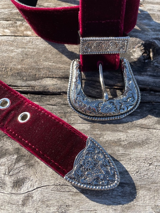 B-Low the Belt 2-buckle Metallic Red Velvet Great Gatsby Luxury Styled Belt S main image 6